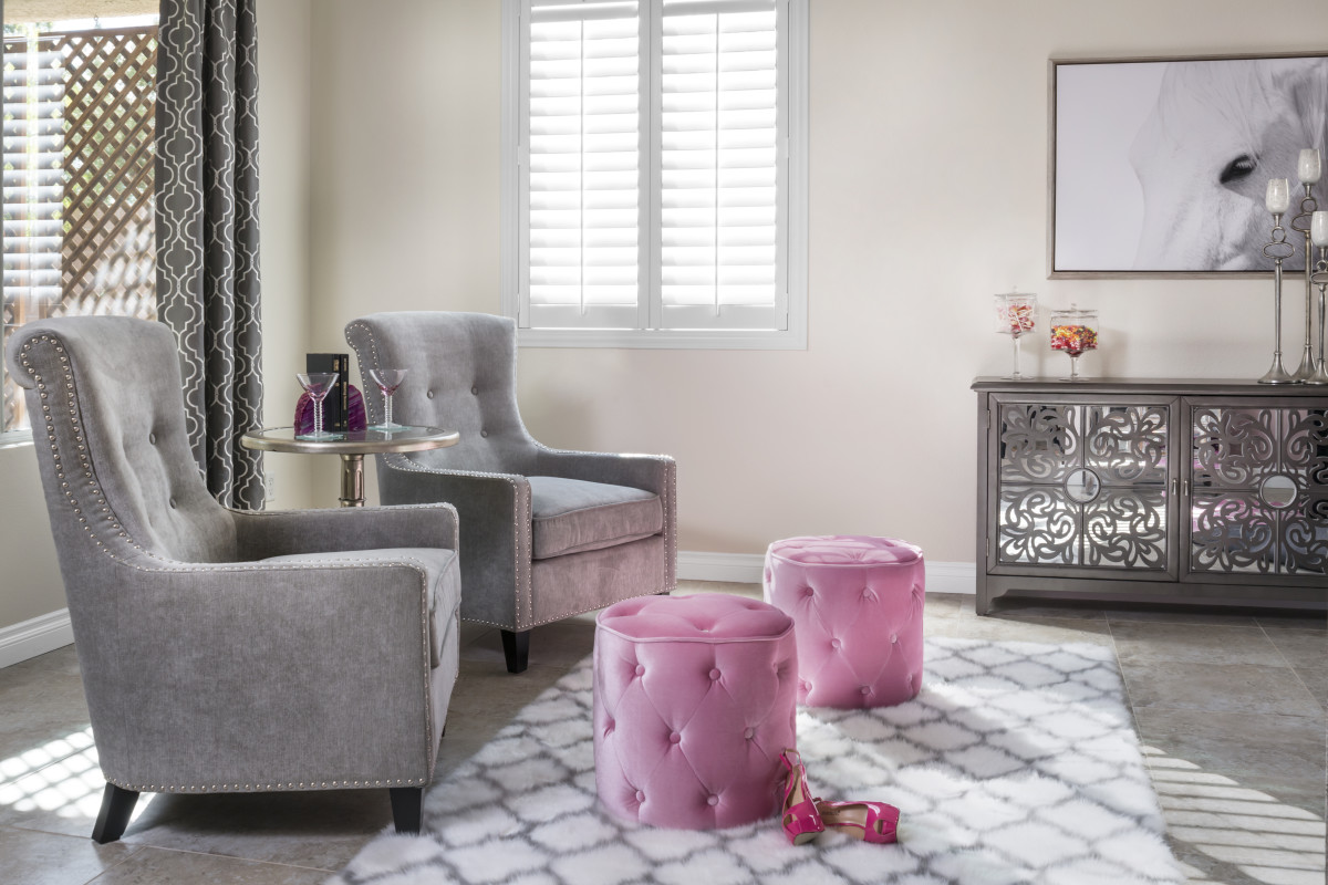 Indianapolis pink living room with shutters